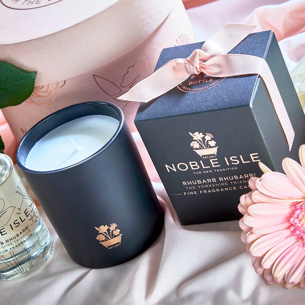 The Rhubarb Signature Collection gift set containing a luxury room fragrance and 200g single wick candle.