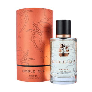 Fireside Eau De Parfum bottle stood next to it’s warm red tube packaging