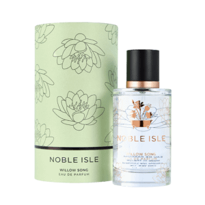 Willow Song Eau De Parfum bottle stood next to it’s pale green tube packaging.